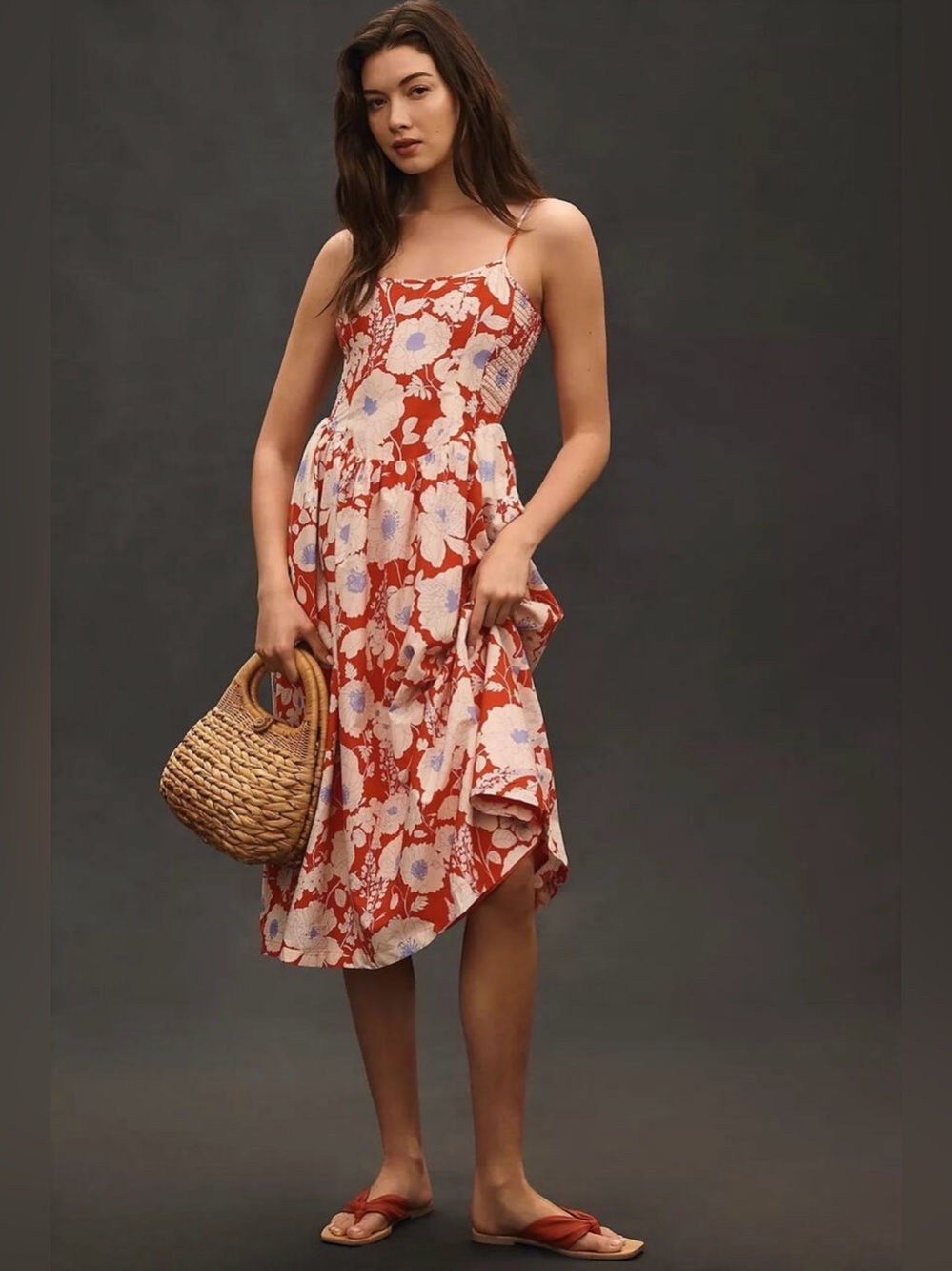 NWT Maeve Anthropologie Sleeveless Square-Neck Drop-Waist Midi Dress Medium